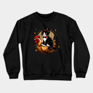 Tuxedo Cat on a Chicken Funny Crewneck Sweatshirt